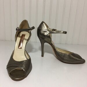 Rupert Sanderson metallic Gold Peep Toe Heels 6.5